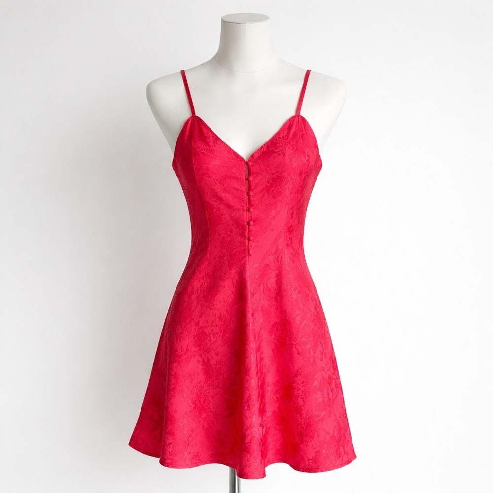Vintage‎ Y2k Satin Slip Mini Dress Hot Pink Women Small Jacquard Sexy Date Night